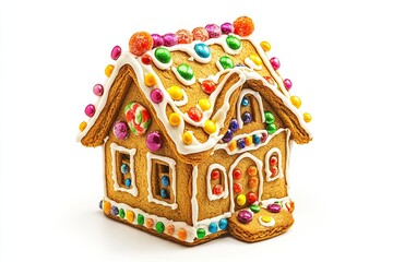 Christmas gingerbread house cookie on white background