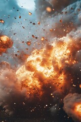 Wall Mural - a massive explosion of orange and yellow smoke fills the air, a dramatic display of colorful destruc