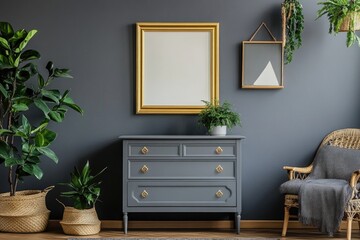 Wall Mural - A cozy living room with a chair and a dresser