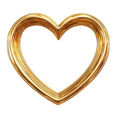 Gold frame in heart shape isolated on transparent background