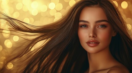 Wall Mural - beautiful woman model with long luxurious hair, beautiful makeup against