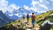 © Ytnart - Group of hikers enjoying a scenic mountain trail under a bright blue sky, perfect for adventure and nature photography.