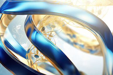 Wall Mural - scientific abstraction with blue alien dna. blue and gold spiral with a gold band