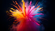 Freeze motion of colored dust explosion . Explosion of colored powder. AI generated image, ai.