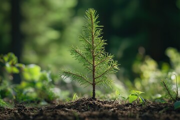 Sticker - Young pine tree sapling planted in forest soil