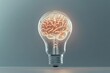 © Alina - Digital brain inside a lightbulb on grey background, artificial intelligence technology