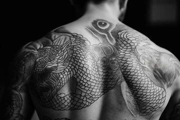 Beautiful tattoo on back. generative AI
