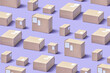 © Yaroslav Danylchenko/Stocksy - Seamless pattern of cardboard boxes on violet surface