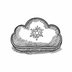 Hand-Drawn Cloud with Snowflake Icon Design