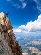 © woters - A climber ascends a rocky peak in the breathtaking Dolomites, enjoying stunning views on a clear day