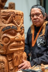 Indigenous Artisan Carving Totem Pole for Indigenous Peoples Day Celebration