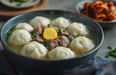 Nourishing dumpling soup with tender beef and vibrant vegetables served in a bowl