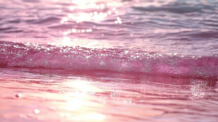 Aufkleber - A soft pink glow reflects off gentle ocean waves, creating a serene and tranquil atmosphere.