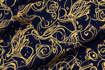 Abstract pattern design in gold on dark blue background