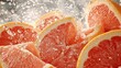 © Sasikharn - Juicy grapefruit slices splash in water, showcasing vibrant colors and refreshing textures, evoking freshness and vitality.