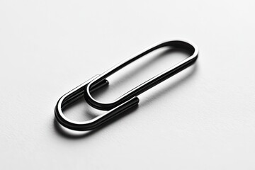 Macro view of black paper clip on white paper. with generative ai