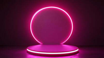 Poster - Neon Circle and Platform: A Modern Display Stand