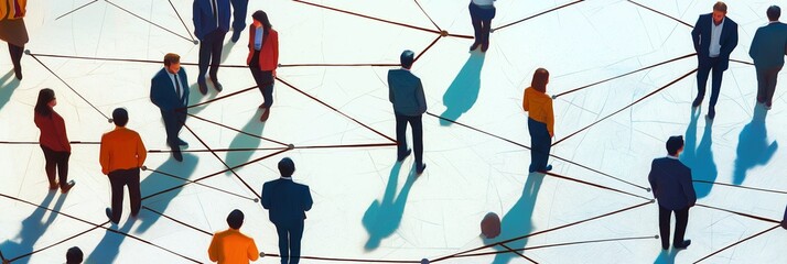Wall Mural - business figures connected by lines on a flat surface, showcasing networking and professional collab