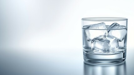 Canvas Print - A crystal-clear glass of water with ice cubes on a smooth surface indoors