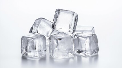 Canvas Print - Clear ice cubes stacked on a smooth surface in well-lit conditions, ideal for beverages or culinary use