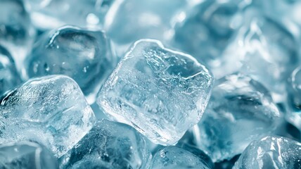 Canvas Print - Close-up view of clear ice cubes illuminated by soft light in a cool setting