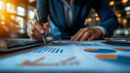Aufkleber - Business Professional Analyzing Data and Charts
