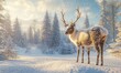 © Valentyna - Reindeer with frosted fur standing in a snow-covered meadow, surrounded by pine trees