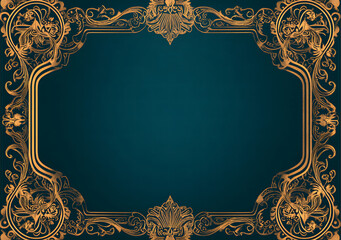 An empty rectangular frame background design with an Indian mandala pattern, in a dark green and gold color theme design