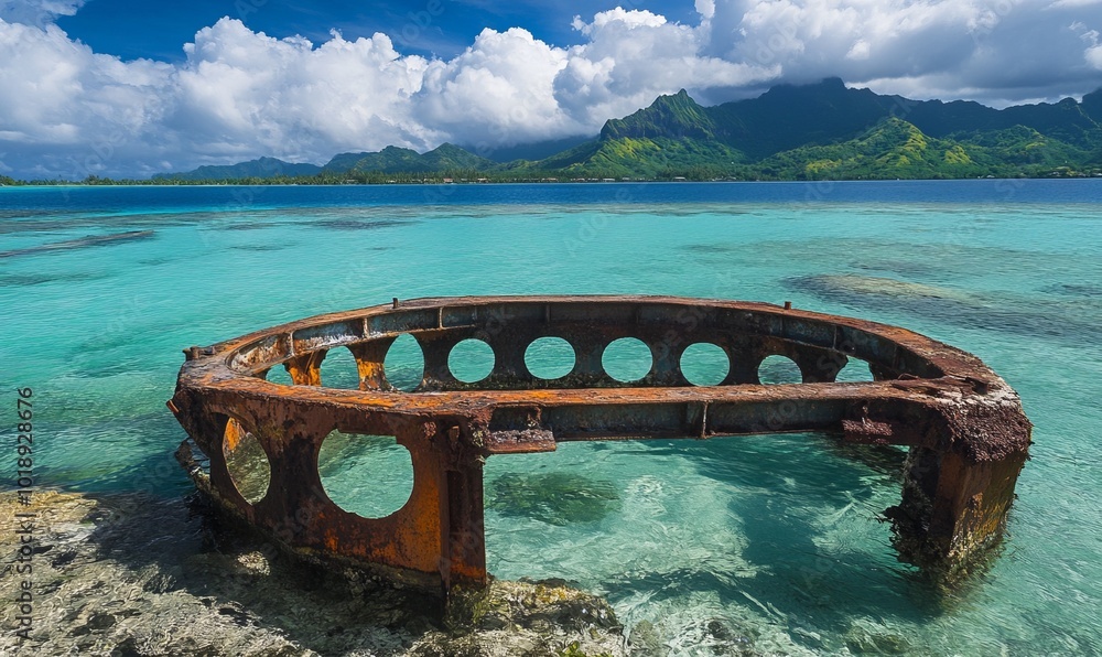 Rusted metal boat lift in south pacific ocean on the tropical island ...