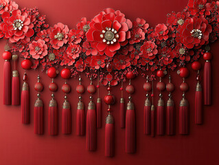 Wall Mural - Vibrant Chinese New Year decorations images showcasing traditional red lanterns, banners, and ornaments to celebrate the holiday