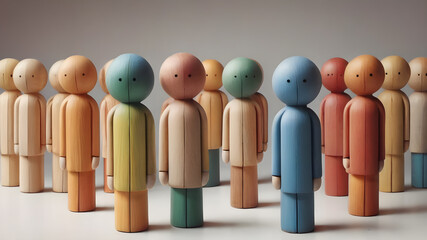 Colorful  Wooden figure peg dolls. creative thinking and human resources, Recruitment employee concept  AI generated image, ai