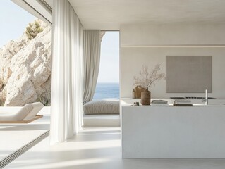 Wall Mural - A white kitchen with a white counter and a white sink