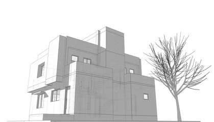 Poster - house building sketch architectural 3d illustration