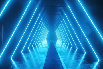 Futuristic neon rays and spotlights in modern blue line art.