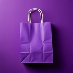 Mock up of purple leather shopping bag isolated on solid purple background, no brand, product advertising and online shopping promotion.