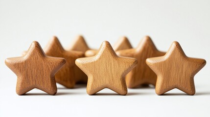 feedback evaluation with wooden stars arranged in a rating system, representing customer satisfaction and product quality in performance reviews