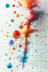 Canvas Print - abstract visualization of scientific data with colorful particles and spherical objects, representin