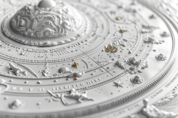 Wall Mural - detailed close-up of an intricate zodiac or celestial map with raised symbols, ideal for themes of a
