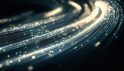Light beams from a cable, a dynamic representation energy and technology in a digital landscape.