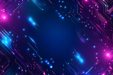 blue and purple background design with futuristic circuit board elements and neon light borders for 