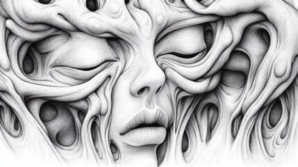 Wall Mural - a drawing of a face with many tentacles coming out, ai