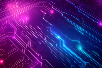 Blue and purple background design with futuristic circuit board elements and neon light borders for a tech banner design vector illustration design