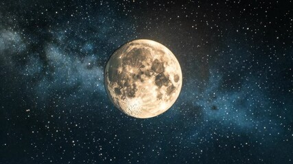 Wall Mural - A full moon shines brightly in the night sky, surrounded by a field of twinkling stars