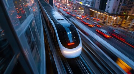 Fototapete - Modern Train Moving Through Urban Landscape