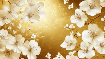 Elegant gold wallpaper with white flowers for modern decor. --