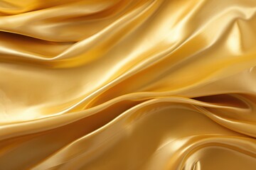 Shiny smooth luxury golden silk fabric. Abstract curve and wave decorative background with copy space. Backdrop for design card, poster, banner for award, reward, Christmas, birthday, wedding