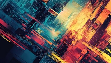 Urban graphic design with digital line elements in abstract structure background.