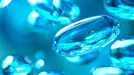 Wall Mural - close-up of blue spherical elements on a blurred background. creatively represents droplets or molec