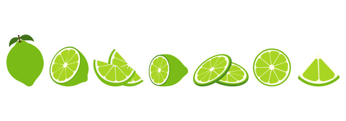 Wall Mural - fresh lime fruit. collection of lime vector icons isolated on white background. vector