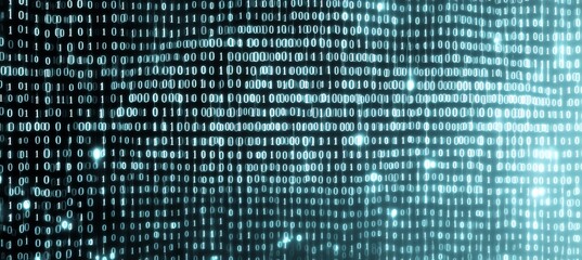 abstract background of computer code, white numbers on dark cyan backdrop, softly glowing gradient e